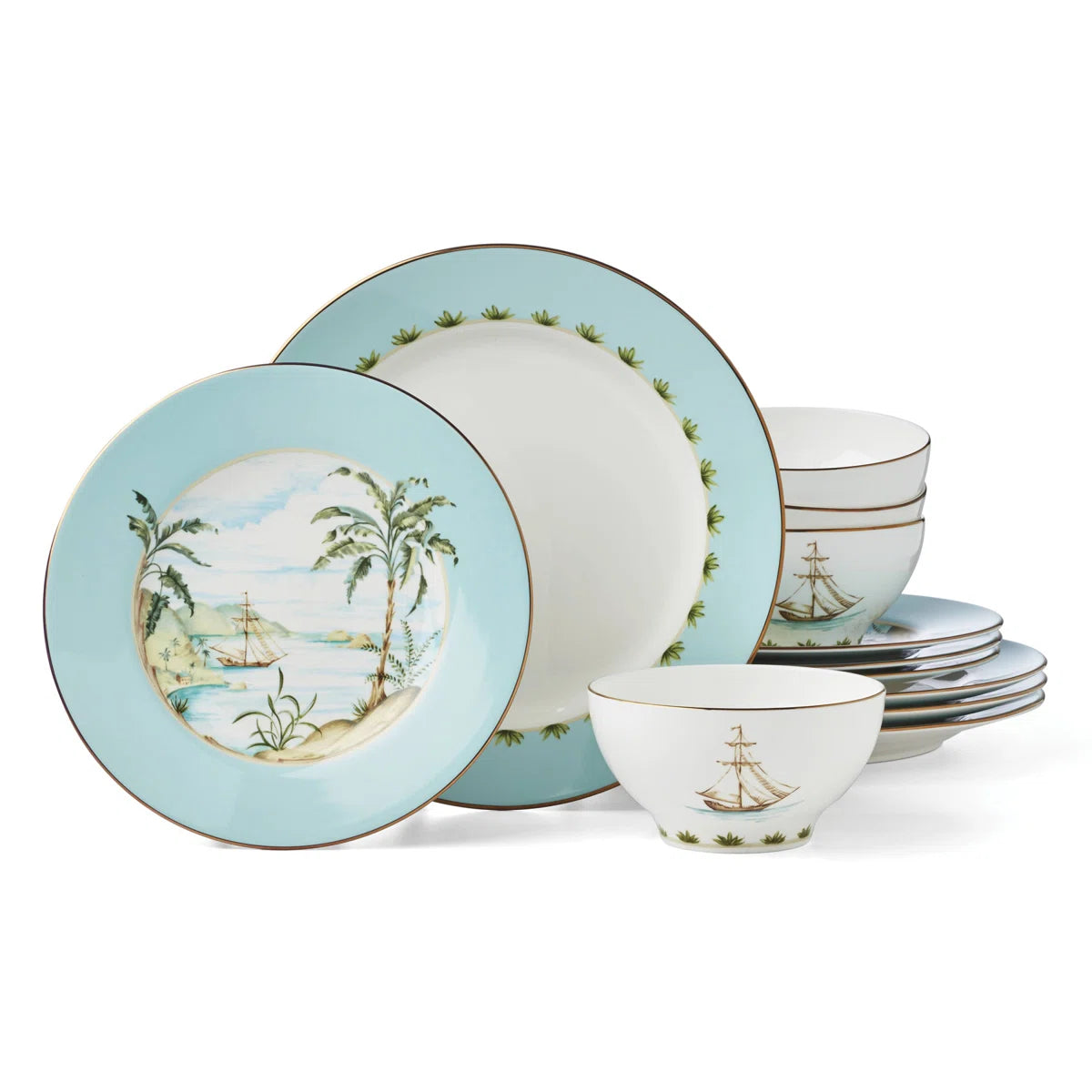 British Colonial Tradewind 12-Piece Dinnerware Set