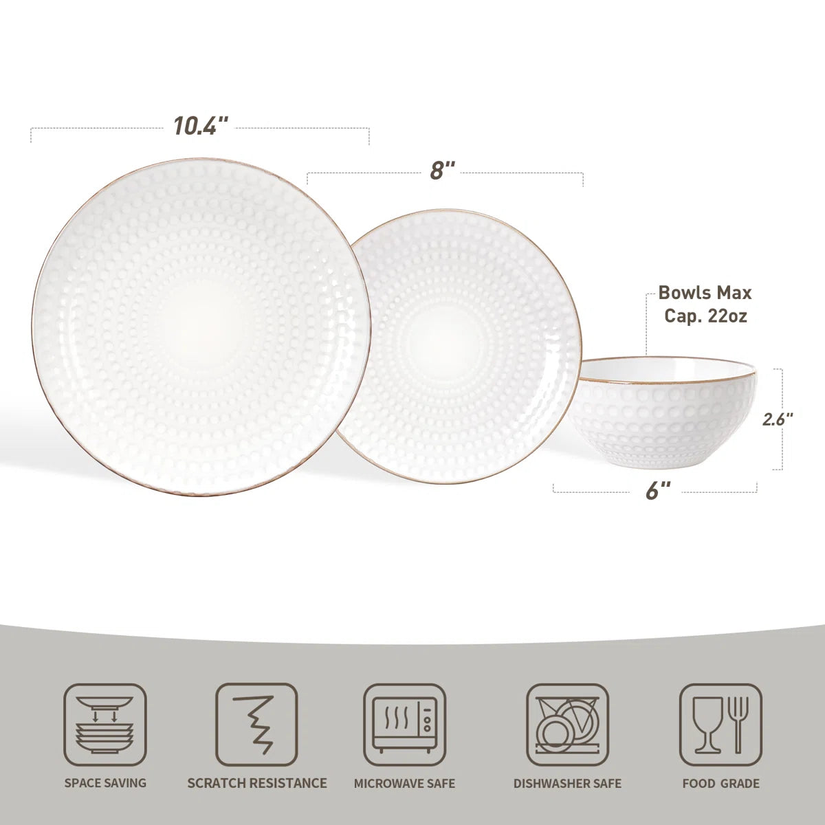 24 Piece Stoneware Dinnerware Set, Plates and Bowls Set for 8