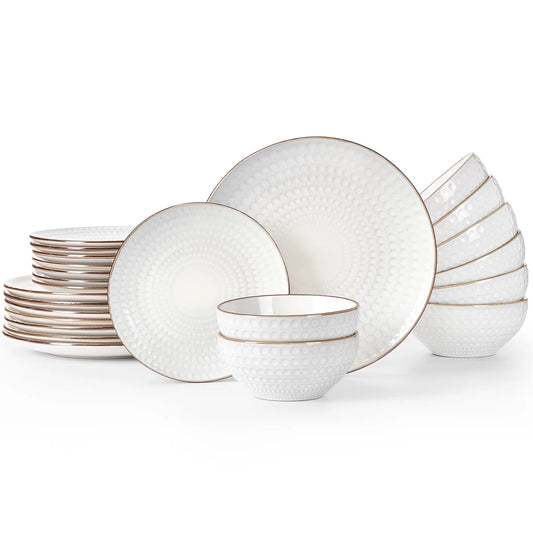 24 Piece Stoneware Dinnerware Set, Plates and Bowls Set for 8
