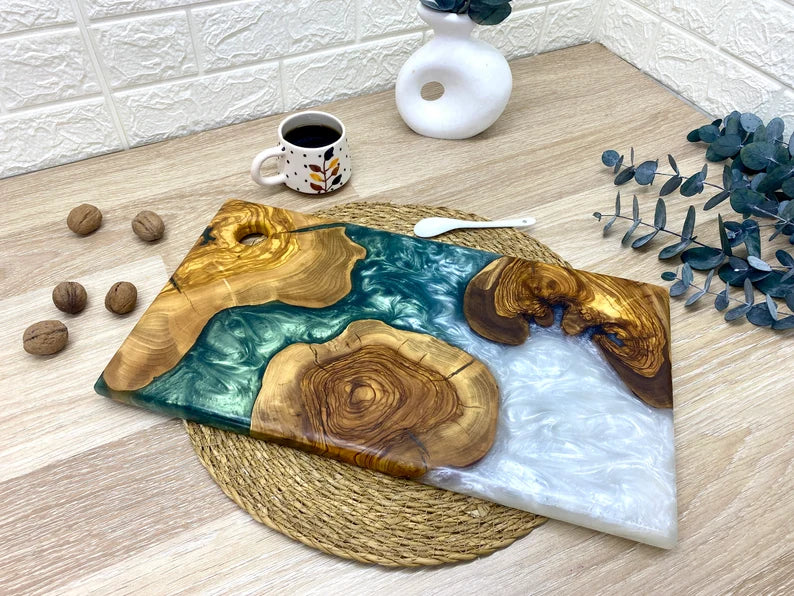 Personalized Charcuterie Board, Custom Cutting Board, Resin and Olive Wood Cheese Board, Kitchen and Dining, Epoxy Resin Art, New Home Gift